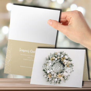 Christmas Wreath Folded Business Holiday Card by PartyInvitationShop at Zazzle