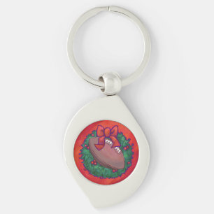Christmas Wreath Football on Red Keychain