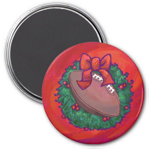 Christmas Wreath Football on Red Magnet