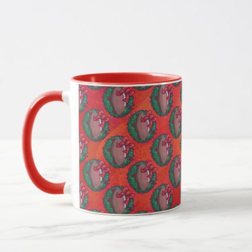 Christmas Wreath Football on Red Mug