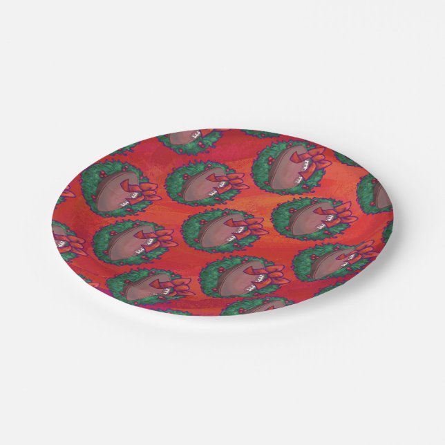 Christmas Wreath Football on Red Paper Plates (Angled)