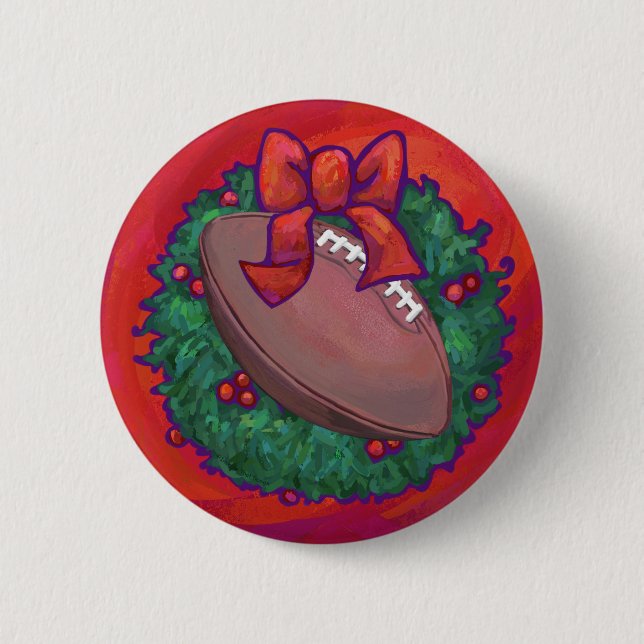 Christmas Wreath Football on Red Pinback Button (Front)