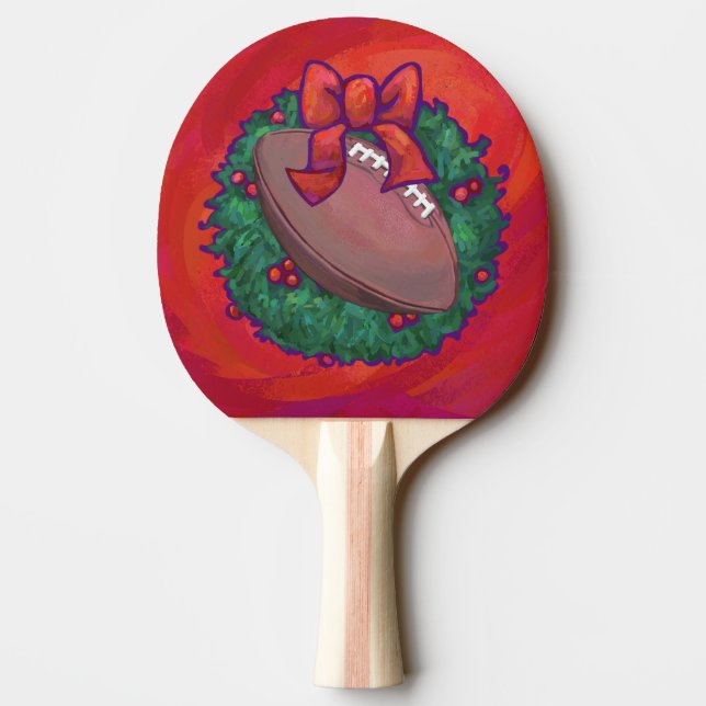Christmas Wreath Football on Red Ping-Pong Paddle (Back)