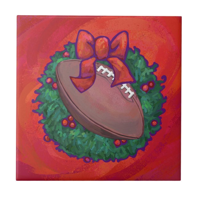 Christmas Wreath Football on Red Tile (Front)