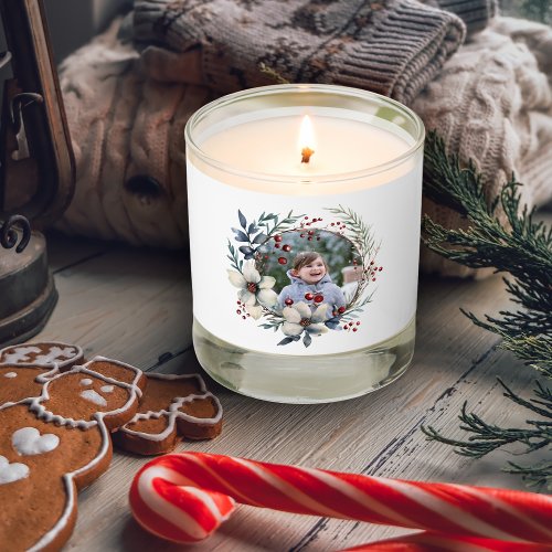 Christmas wreath frame flowers and berries photo scented candle