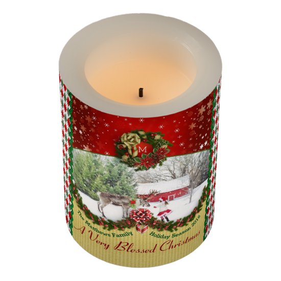 Christmas Wreath Garland Snowflakes Custom Frame Flameless Candle
