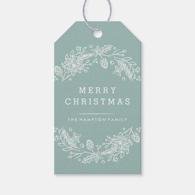 Christmas Wreath Gift Tag - Aqua (Front)