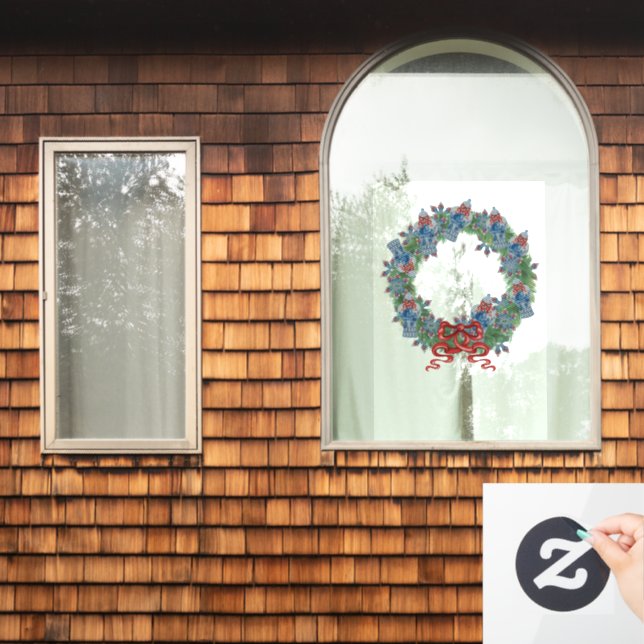 Christmas Wreath Ginger Jars  Window Cling (Home Window)