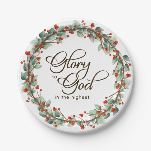 Christmas Wreath Glory to God Bible Verse Paper Plates