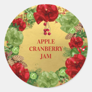 CHRISTMAS Wreath GOLD Baked Goods Cookies Canning Classic Round Sticker