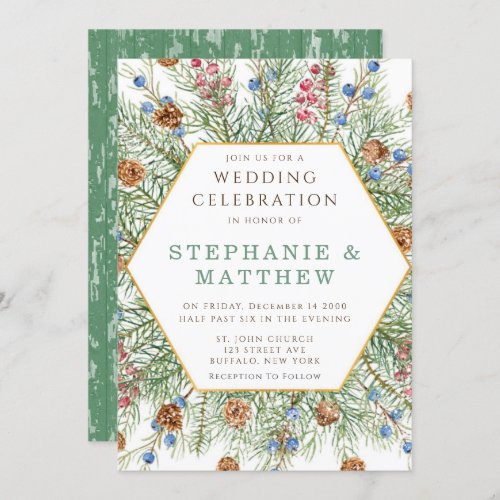 Christmas Wreath Gold Geometric Wedding Invitation