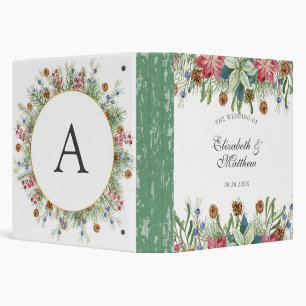 Christmas Wreath Gold Poinsettia Wedding  3 Ring Binder