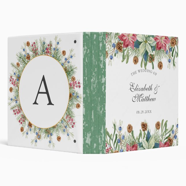 Christmas Wreath Gold Poinsettia Wedding  3 Ring Binder (Background)