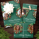 Christmas Wreath Green Family Photo Personalized  Wrapping Paper Sheets<br><div class="desc">Christmas Wreath Green Family Photo Personalized Wrapping Paper Sheets. This is another 100% Snuggle Hamster Designs. You can edit or delete the text as well as you can change the picture.</div>