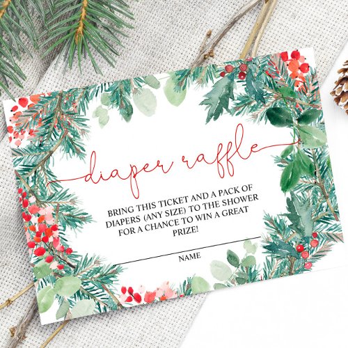 Christmas Wreath Greenery Diaper Raffle Card