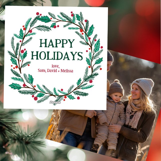 Christmas Wreath Hand-Drawn CUSTOM PHOTO  Holiday Card (Christmas Wreath Hand-Drawn CUSTOM PHOTO Holiday Card
)