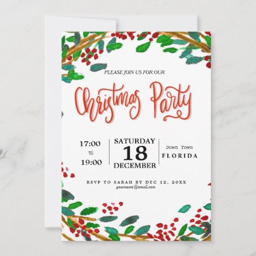 Christmas wreath hand_lettered watercolour invitation