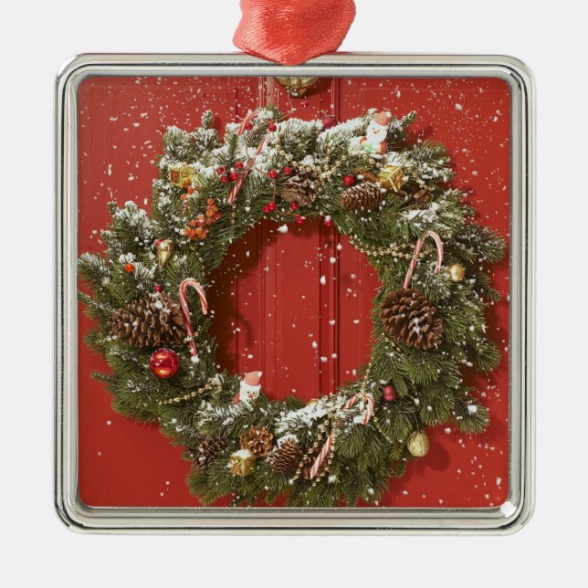 Christmas wreath hanging on a door metal ornament (Front)