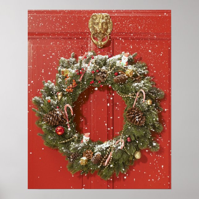 Christmas wreath hanging on a door poster (Front)