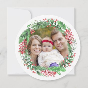 Christmas Wreath Holiday Card | Family Portrait by clever_bits at Zazzle
