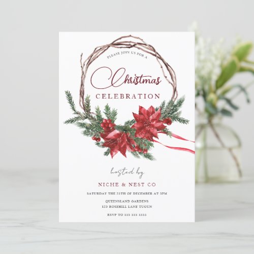 Christmas Wreath Holiday Celebration Party  Invitation