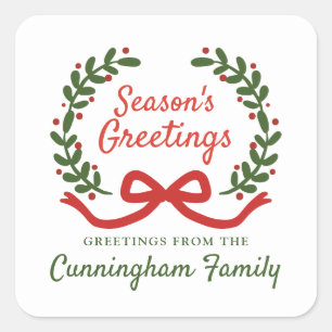 Christmas Wreath Holiday Greetings Square Sticker