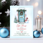 Christmas Wreath Holiday Open House Party Snowman Invitation<br><div class="desc">Elegant watercolor Christmas / Holiday Open House Party invitations cards.  Wreath with pine branches,  holly,  pine cones,  snowman,  tree,  house front door,  baubles and bow.  Easy editable templates.  Perfect for house / home / family / friends / neighbor parties.</div>