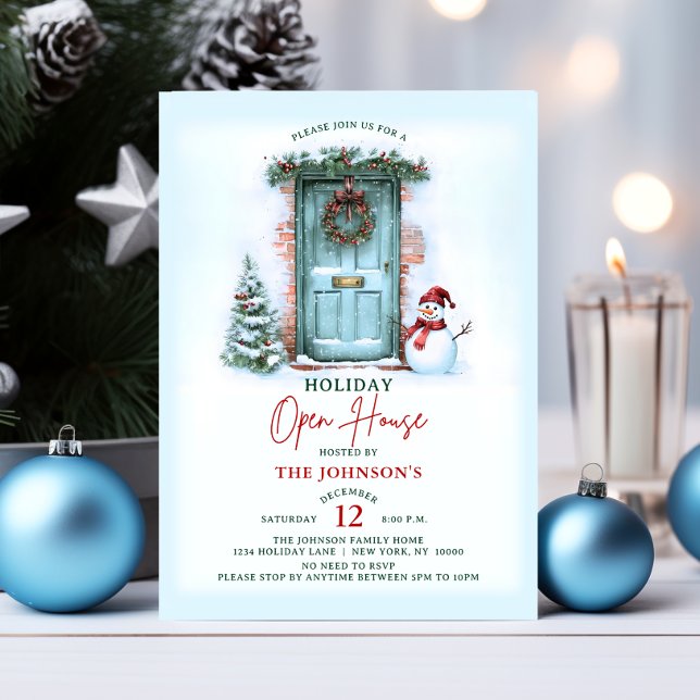 Christmas Wreath Holiday Open House Party Snowman Invitation (Christmas Wreath Holiday Open House Party Snowman Invitation)