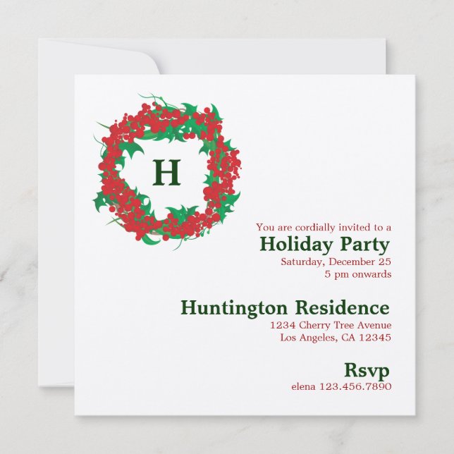 Christmas Wreath Holiday Party Invitation Card (Front)