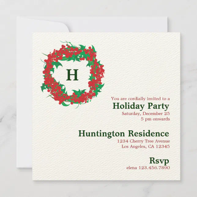 Christmas Wreath Holiday Party Invitation Card | Zazzle