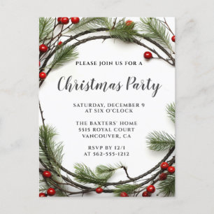 Christmas Wreath Holiday Party Invitation  Postcard