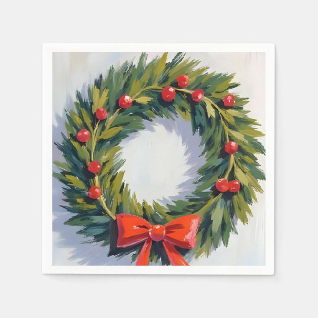 Christmas Wreath Holiday Party Painted Napkins (Front)