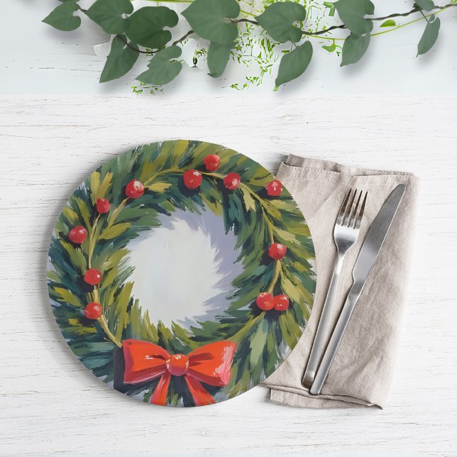 Christmas Wreath Holiday Party Painted Paper Plates (Creator Uploaded)