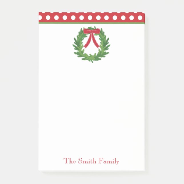 Christmas Wreath Holiday Personalized Post-it Notes (Front)