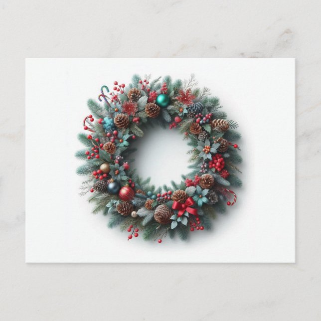 Christmas wreath holiday postcard (Front)