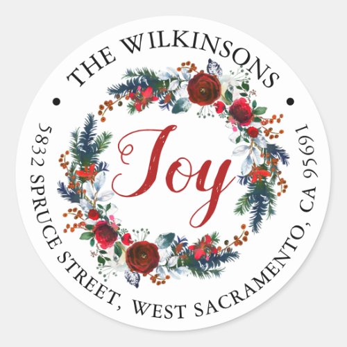 Christmas Wreath  Holiday Return Address Classic Round Sticker