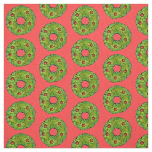 Christmas Wreath Holly Leaf Cookie Red Green Fabric