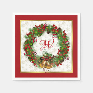 Christmas Wreath Holly Red Berry Pine Napkins
