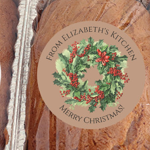 Christmas Wreath Homemade Food Gift Brown Classic Round Sticker