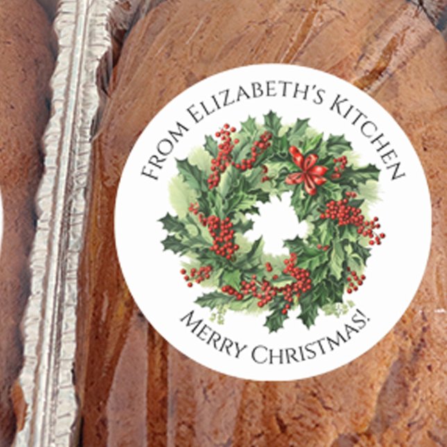 Christmas Wreath Homemade Food Gift  Classic Round Sticker (Creator Uploaded)