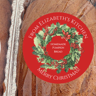 Christmas Wreath Homemade Food Gift Red Classic Round Sticker