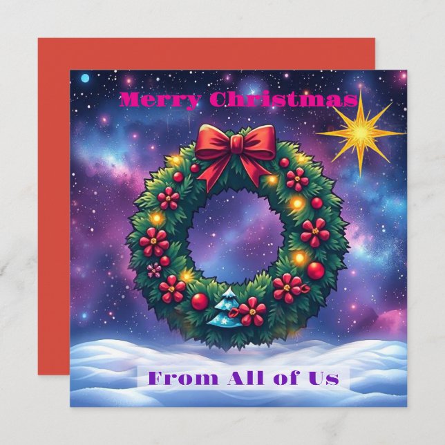 Christmas Wreath in cosmic setting with star Invitation (Front/Back)