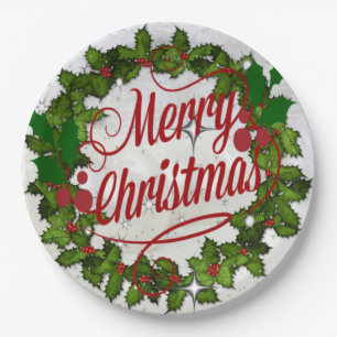 Christmas Wreath, in festive holiday colors Paper Plates