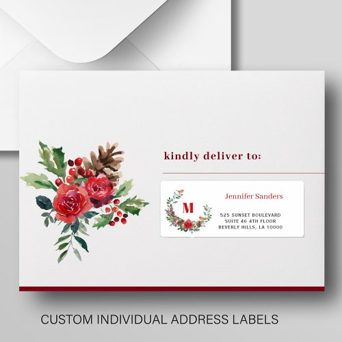 Christmas wreath individual guest address labels