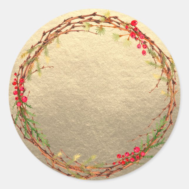 Christmas Wreath Jam Can Homemade Gold Mason Jar Classic Round Sticker (Front)