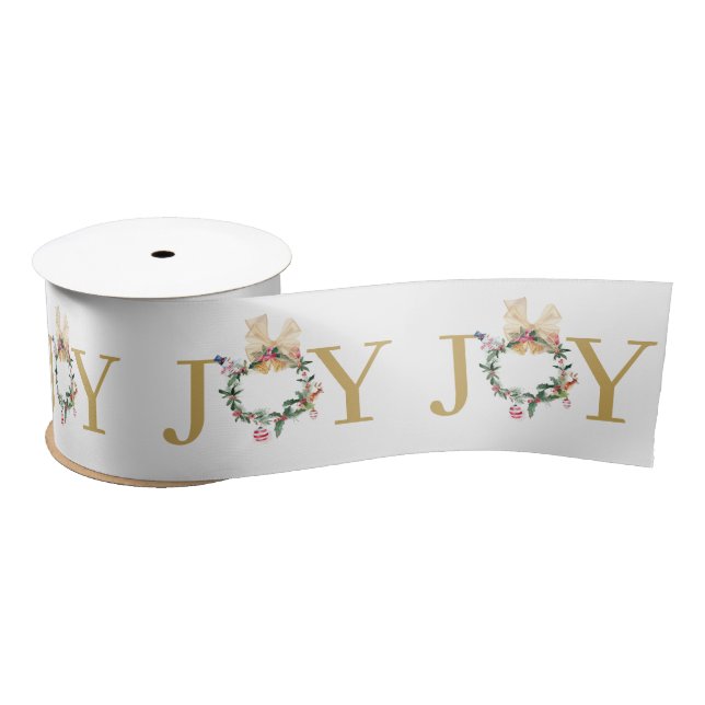 Christmas wreath Joy greeting Satin Ribbon (Spool)