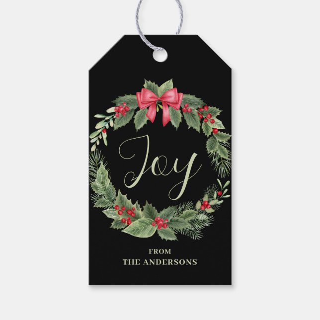 Christmas Wreath Joy Name Gift Tag (Front)