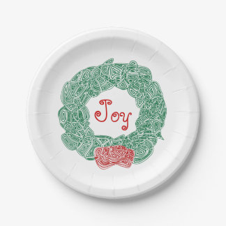 Christmas Wreath Joy Paper Plate