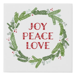 Christmas Wreath Joy Peace Love Holiday Faux Canvas Print