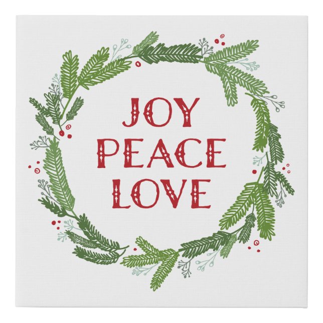 Christmas Wreath Joy Peace Love Holiday Faux Canvas Print (Front)
